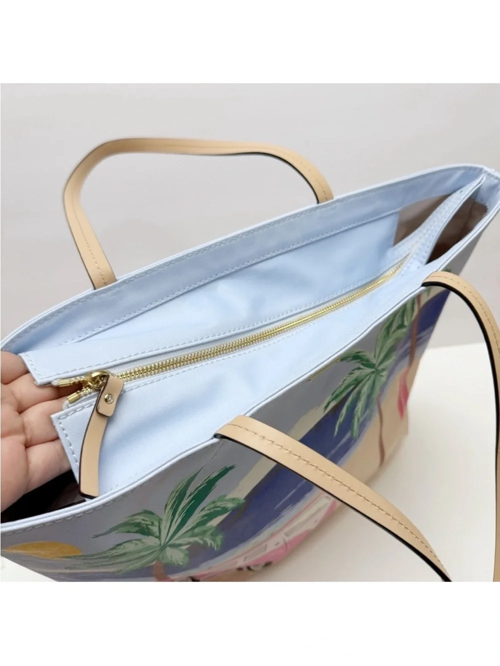 Kate Spade Hallie Tote Beach Scene Palm Trees VW Bus Coastal Tote